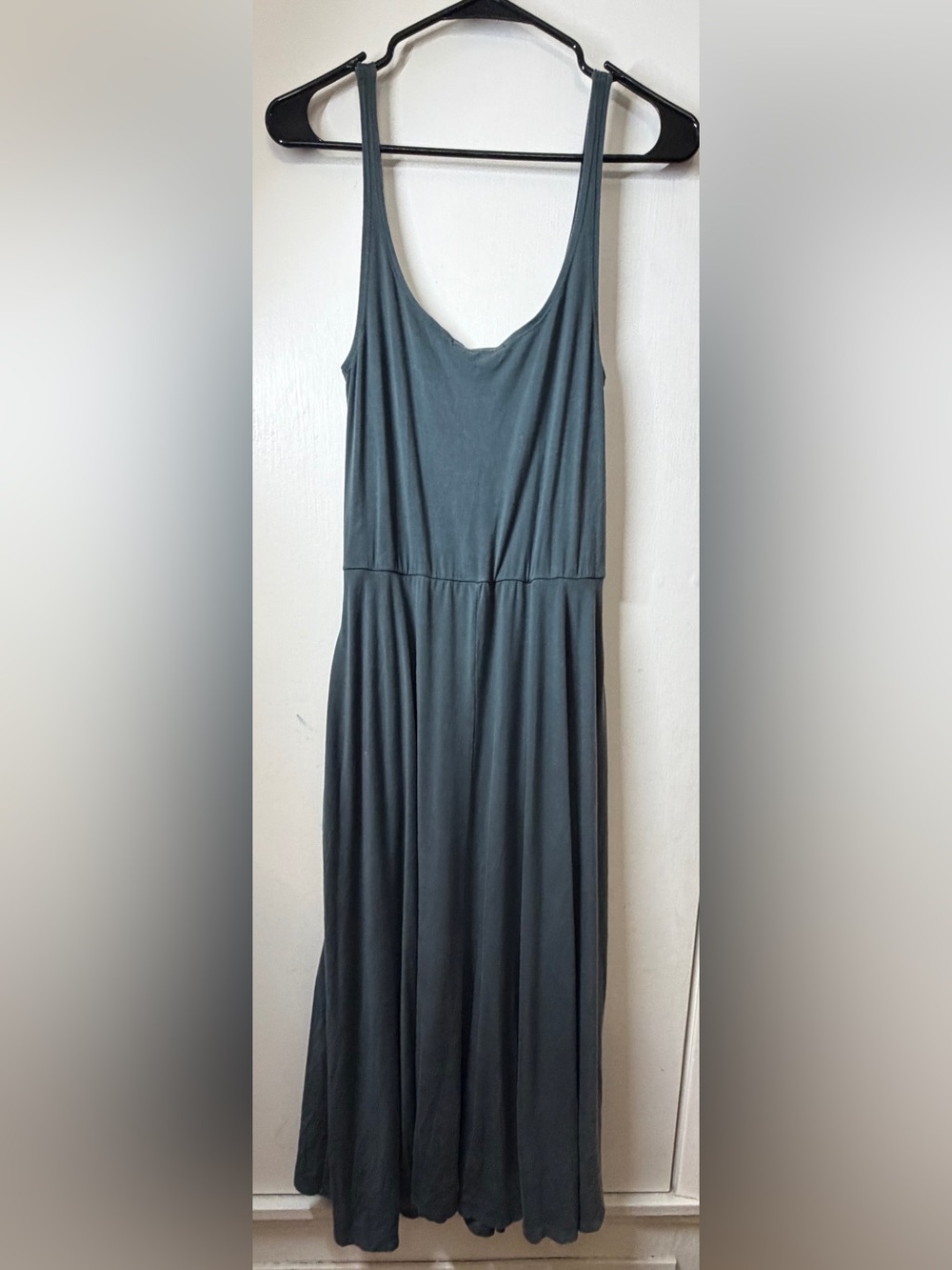 Quince Tencel Jersey Fit & Flare Dark Olive Green Sleeveless Cami Midi Dress M - Picture 9 of 14